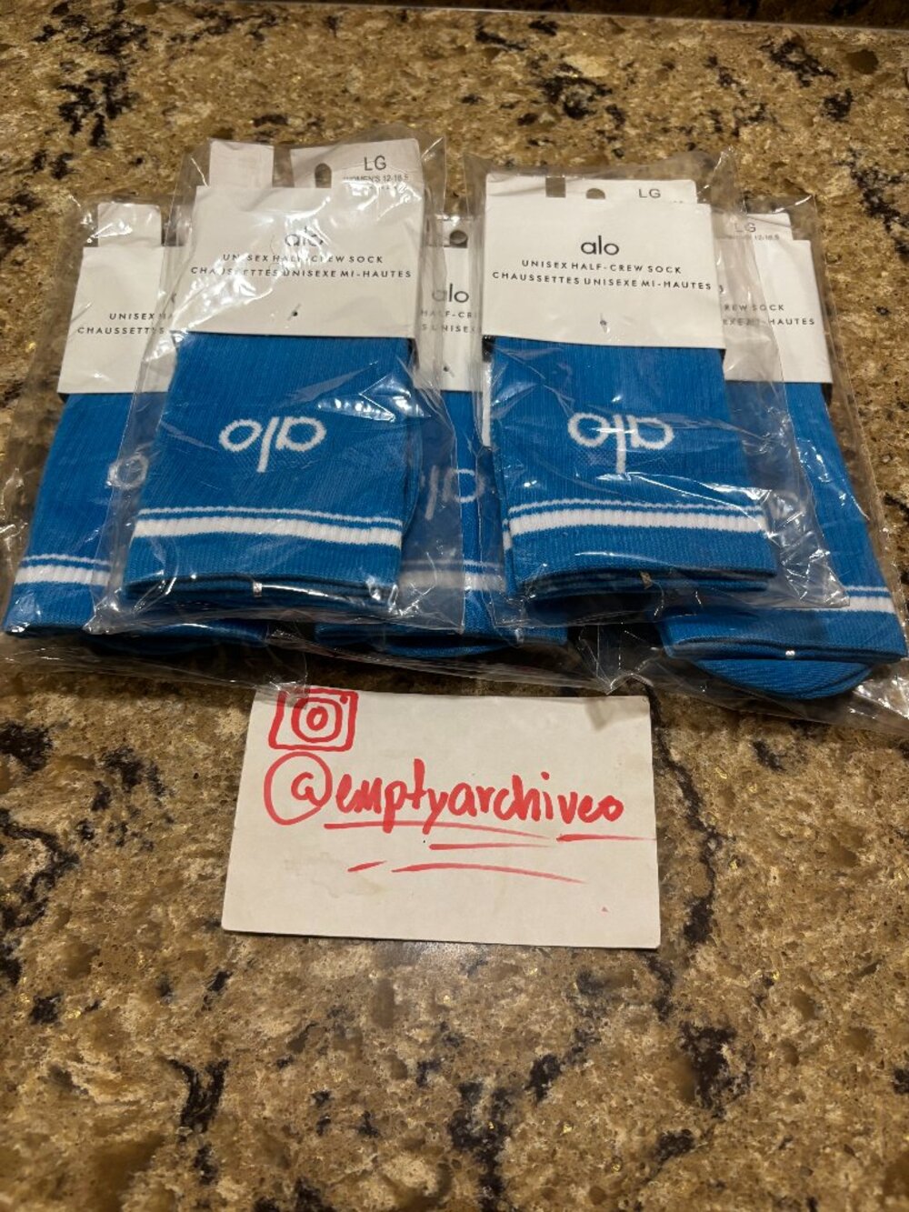Alo Unisex Half-Crew Socks - Size L FITS ALL - Color Blue/ White *Brand New*